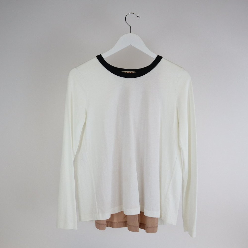 Marni Lily White Colour-Block Pleated-Back Long-Sleeve T-Shirt